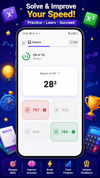 Speed Math Tables and Squares Screen